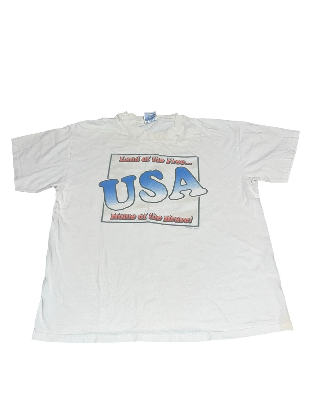 VTG 1996 USA Land of the Free Home of the Brave Shirt Large America White